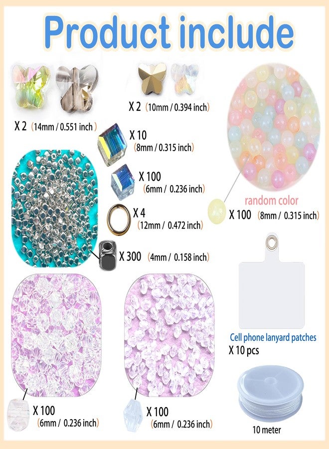 AOUXSEEM Beaded Mobile Phone Chains Making Kit, Can Make 10 Pcs Cell Phone Wrist Straps, Assorted Crystal Diamond/Butterfly/Metal/Round Beads for Girls DIY Handmade Gifts - Image 3