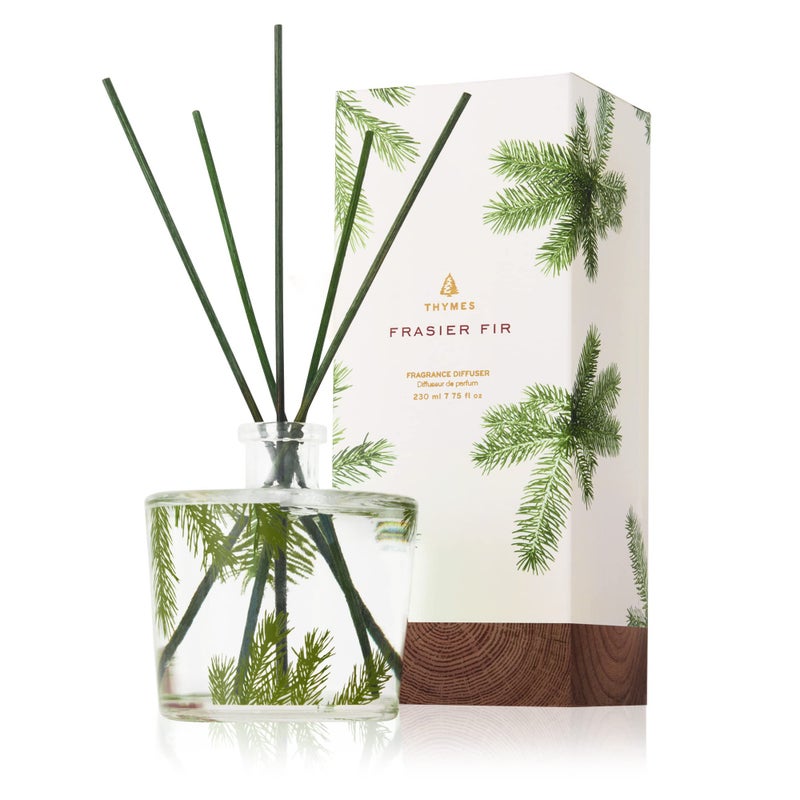 Thymes Frasier Fir Reed Diffuser Set â€“ Includes Reeds, Fragrance Oil, and Frosted Glass Bottle â€“ Fragrance Oil Diffuser â€“ Room Fresheners â€“ Luxury Home Decor â€“ Green & Clear (Pine Needle, 7.75 fl oz) - Image 1