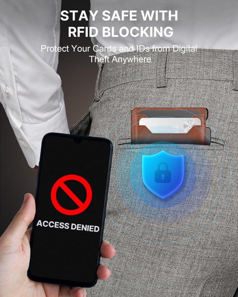 typecase محفظة نوع كيس للرجال: مانعة لتقنية RFID مع مشبك نقود جلد رقيق قابل للطي مع نافذة هوية وحافظة بطاقات ذكية قابلة للظهور لمحفظة جيب أمامية مع علبة هدايا (بني فاتح) - Image 5