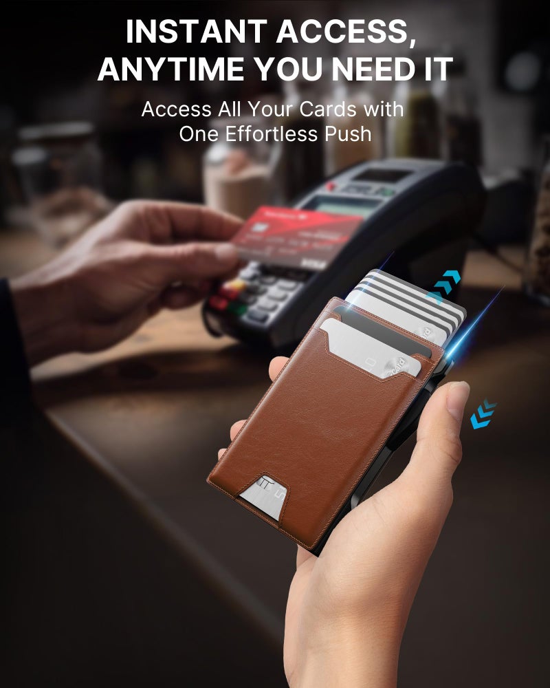 typecase محفظة نوع كيس للرجال: مانعة لتقنية RFID مع مشبك نقود جلد رقيق قابل للطي مع نافذة هوية وحافظة بطاقات ذكية قابلة للظهور لمحفظة جيب أمامية مع علبة هدايا (بني فاتح) - Image 3