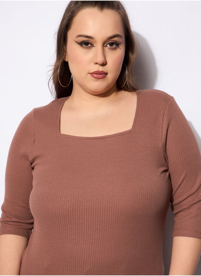 SASSAFRAS Plus Size Ribbed Square Neck Top  - Image 4