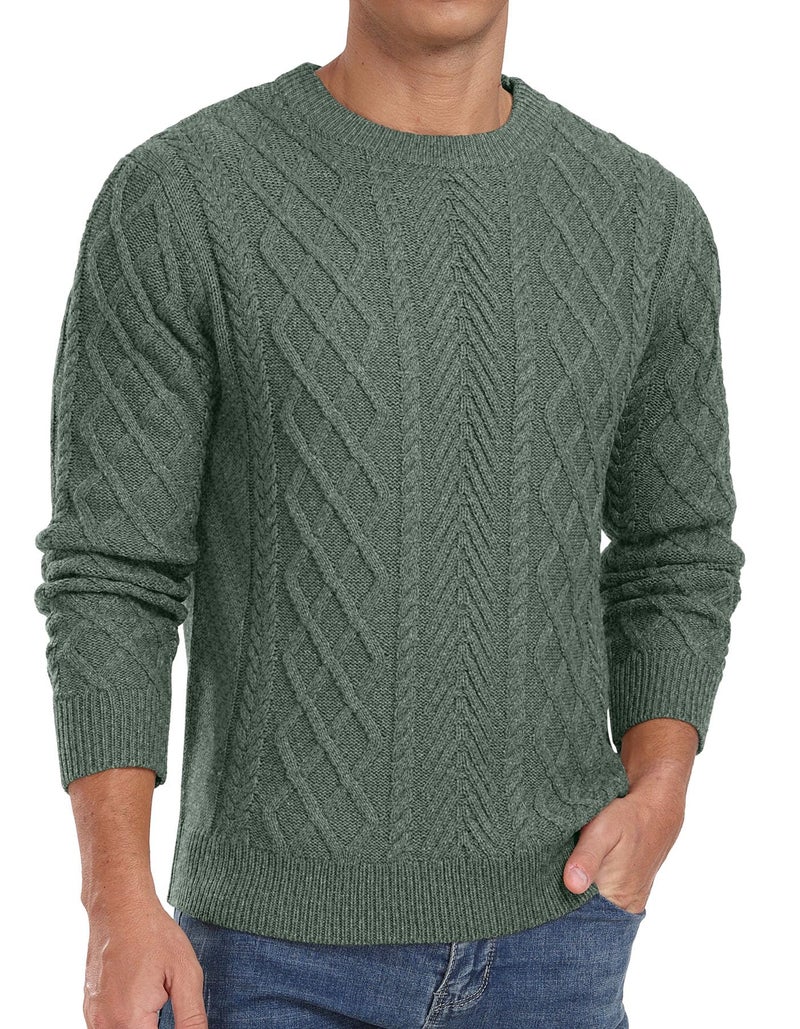 Askdeer Men's Pullover Sweater Fisherman Classic Casual Crewneck Sweaters Long Sleeve Chunky Knit Sweater Green - Image 1