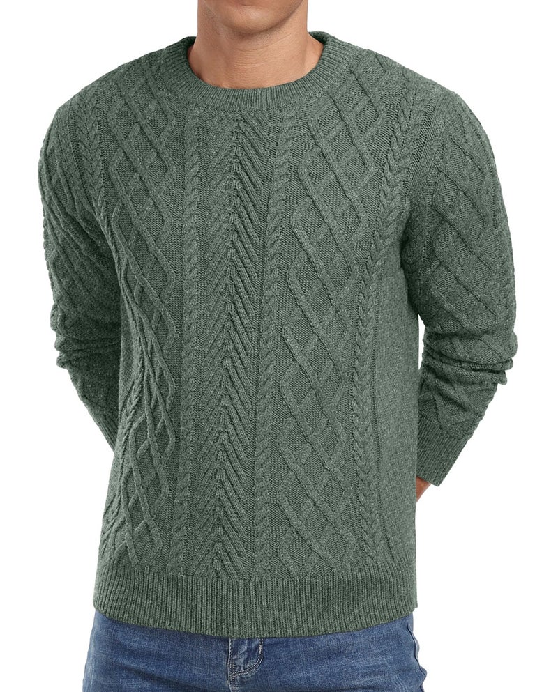 Askdeer Men's Pullover Sweater Fisherman Classic Casual Crewneck Sweaters Long Sleeve Chunky Knit Sweater Green - Image 3