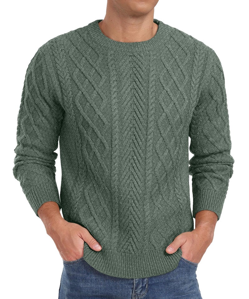 Askdeer Men's Pullover Sweater Fisherman Classic Casual Crewneck Sweaters Long Sleeve Chunky Knit Sweater Green - Image 4
