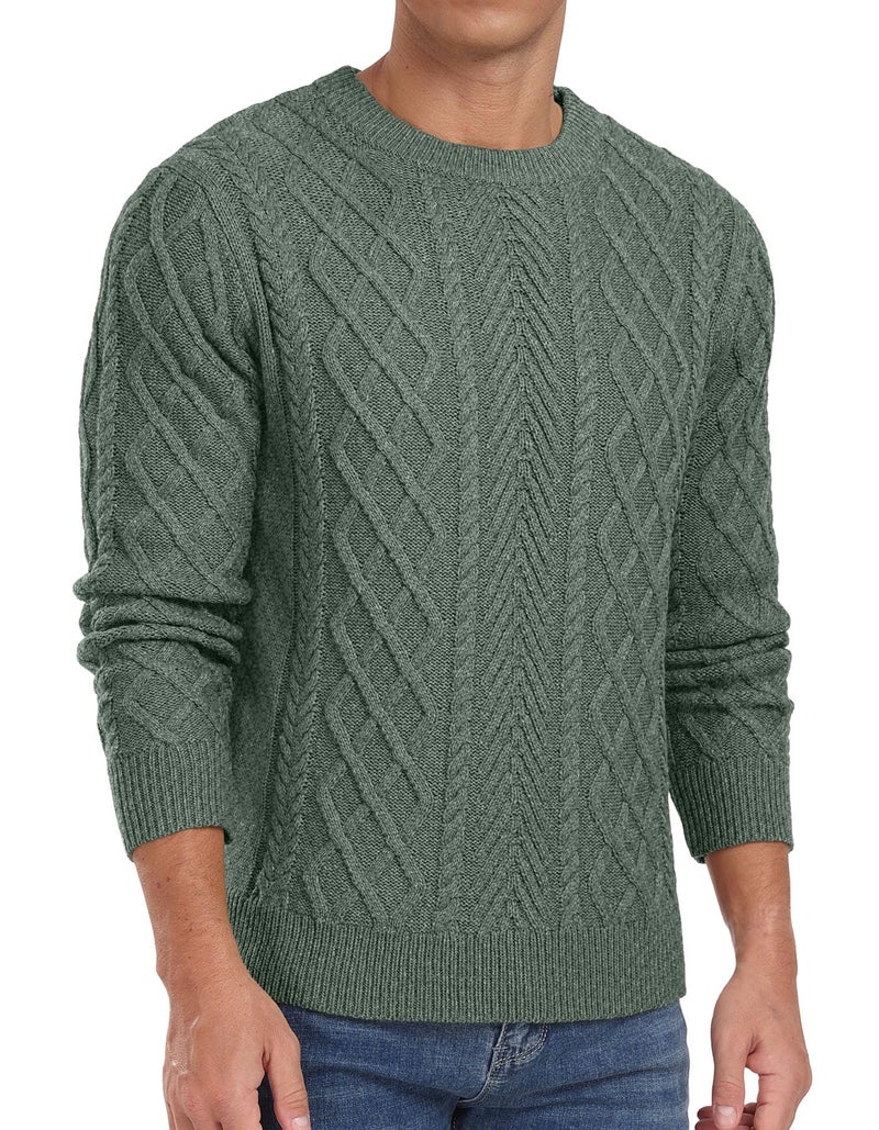 Askdeer Men's Pullover Sweater Fisherman Classic Casual Crewneck Sweaters Long Sleeve Chunky Knit Sweater Green - Image 2