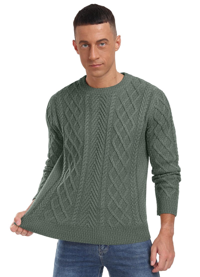 Askdeer Men's Pullover Sweater Fisherman Classic Casual Crewneck Sweaters Long Sleeve Chunky Knit Sweater Green - Image 5