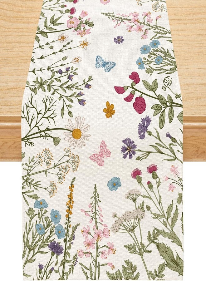 Siilues Spring Table Runner, Wildflowers Summer Decor Floral Butterfly Seasonal Kitchen Dining Table Decoration for Home 13x72 Inch - Image 1