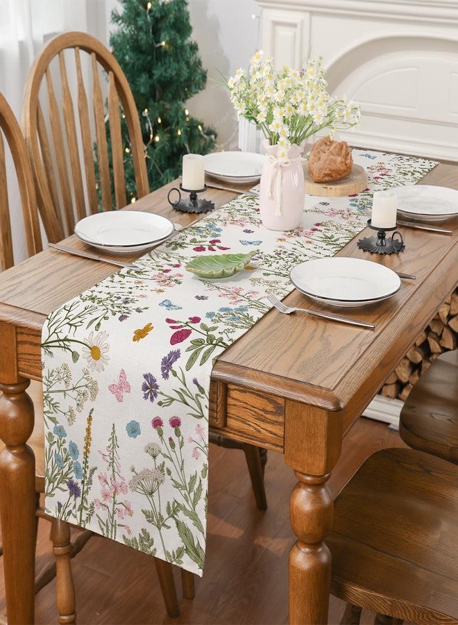 Siilues Spring Table Runner, Wildflowers Summer Decor Floral Butterfly Seasonal Kitchen Dining Table Decoration for Home 13x72 Inch - Image 2