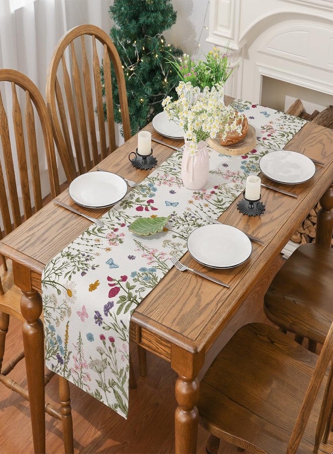 Siilues Spring Table Runner, Wildflowers Summer Decor Floral Butterfly Seasonal Kitchen Dining Table Decoration for Home 13x72 Inch - Image 4
