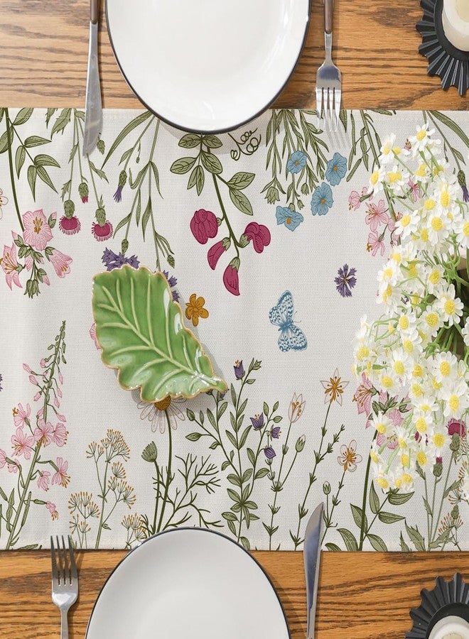 Siilues Spring Table Runner, Wildflowers Summer Decor Floral Butterfly Seasonal Kitchen Dining Table Decoration for Home 13x72 Inch - Image 5
