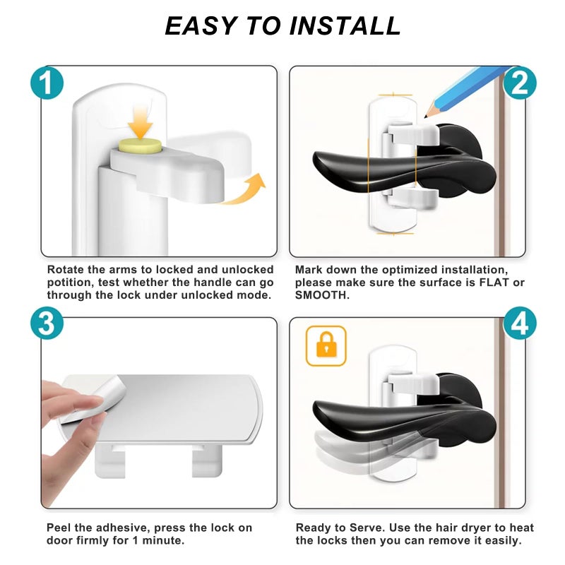 Matenf Childproof Door Lever Lock (2 Pack) Prevents Toddlers Pets From Opening Doors, Door Handle Lock for Babyproofing, Durable Safe ABS Material Strong Adhesive, No Drill Tool Needed Easy to Install - Image 3
