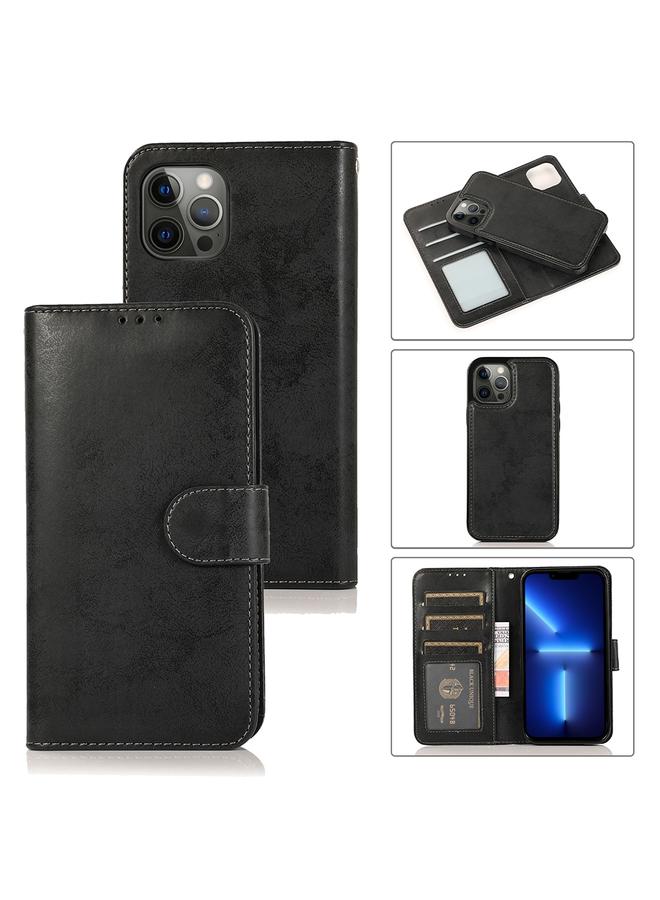 زبون جراب لهاتف iPhone 13 Pro Max Retro 2 في 1 قابل للفصل مغناطيسي أفقي قابل للطي مصنوع من مادة TPU + جراب جلدي من مادة البولي يوريثان مع حامل وفتحات للبطاقات وإطار للصور ومحفظة - Image 1