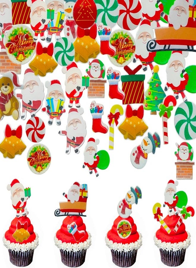Morofme 300pcs Edible Christmas Cake Decoration Wafer Paper Christmas Cupcake Toppers Edible Santa Clause Xmas Tree Snowman Cupcake Decorations Holiday Cake Decor for New Years Theme Party - Image 1