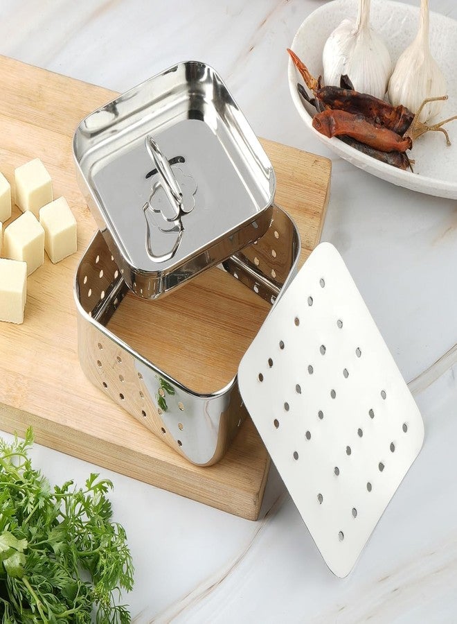 PRANIJ Stainless Steel Homemade Paneer & Tofu Maker Mould with Drainer Plate and Lid | Square Paneer Sprout Maker - 750 ML (Large, Easy to Clean) - Image 3
