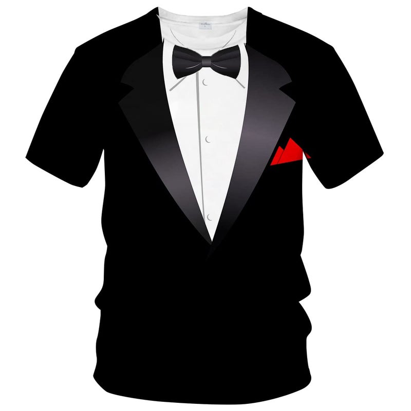 LAOLIUSN Tuxedo T Shirts for Men Tux Costume Suit and Tie Tee Shirt Gifts T-Shirt,White,XL - Image 1