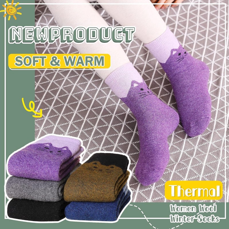 Velice Wool Socks for Women Merino Wool Boot Hiking Thick Thermal Warm Winter Crew Cushion Cozy Work Socks 5 Pairs - Image 2