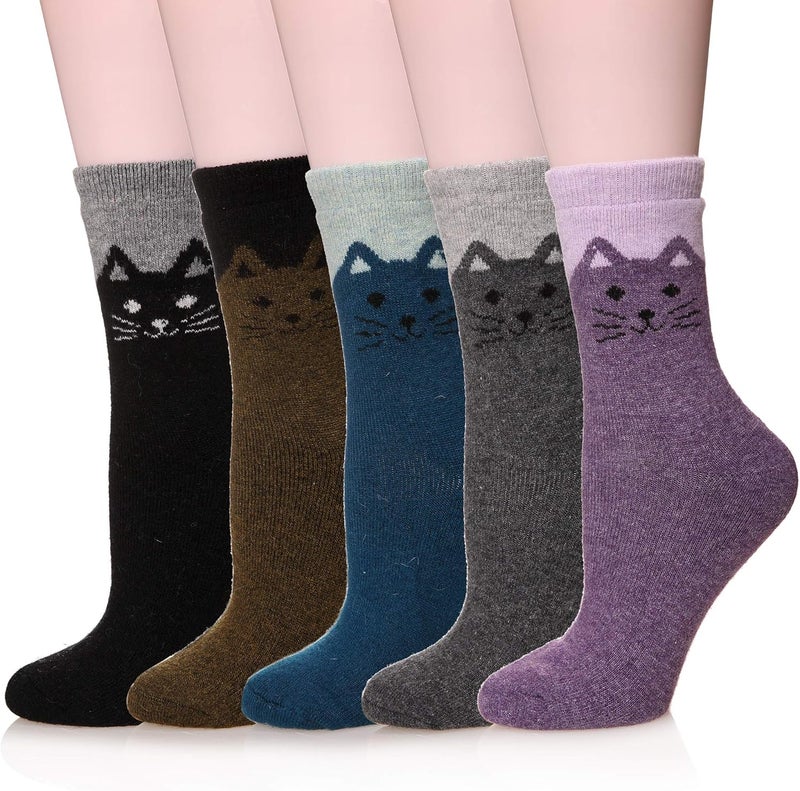 Velice Wool Socks for Women Merino Wool Boot Hiking Thick Thermal Warm Winter Crew Cushion Cozy Work Socks 5 Pairs - Image 1