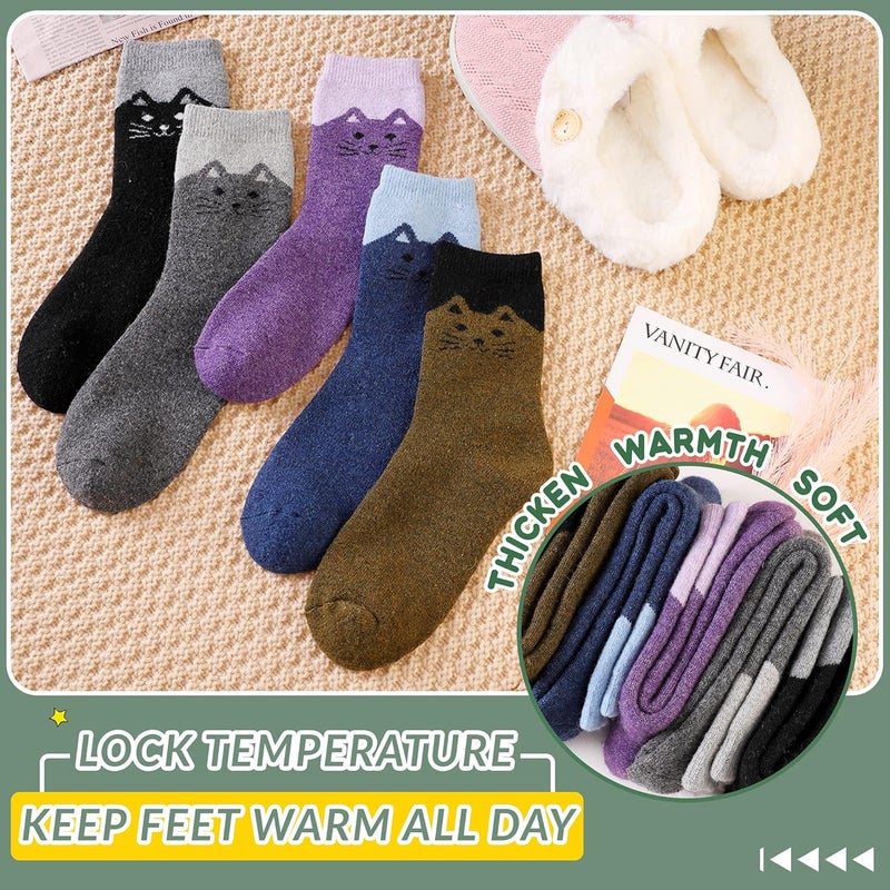 Velice Wool Socks for Women Merino Wool Boot Hiking Thick Thermal Warm Winter Crew Cushion Cozy Work Socks 5 Pairs - Image 3