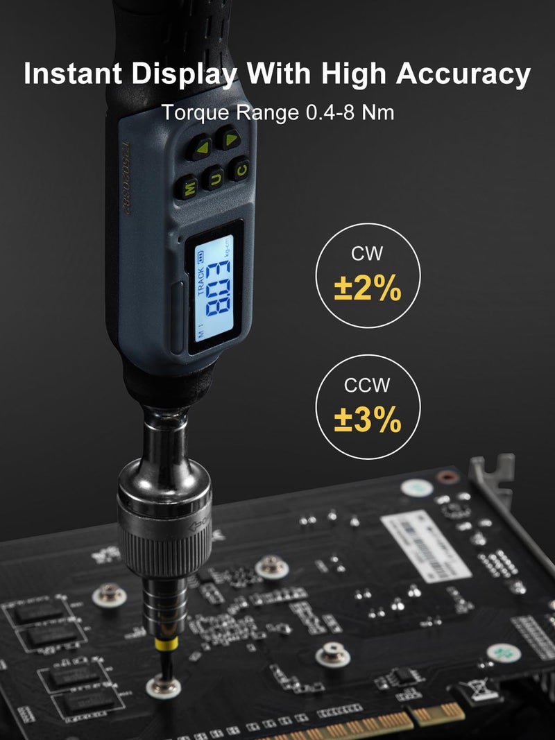 GROWNEER Upgraded Digital Torque Screwdriver, 3.5-70.8 In-lbs/0.4-8 Nm, 1/4'' Drive Inch Pound Rachet Torque Screwdriver Electrician with Buzzer & LED Indicator, Torque Wrench Screwdriver Set - Image 5