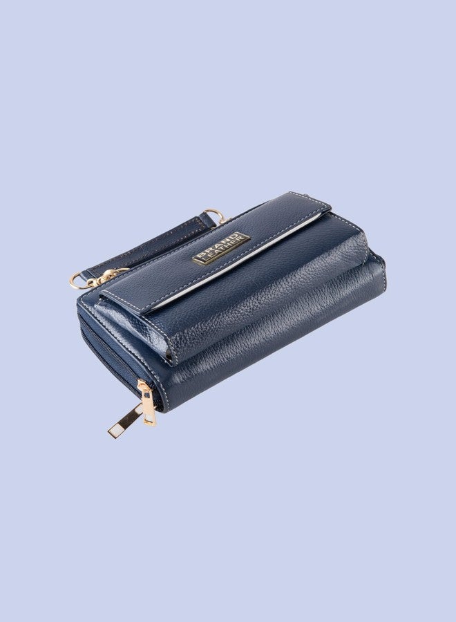 BRAND LEATHER Genuine Leather Clutch Handbags for Women trendy Latest Ladies Purse Wallet for Party Wedding handheld bags for women small size (BLUE) - Image 3