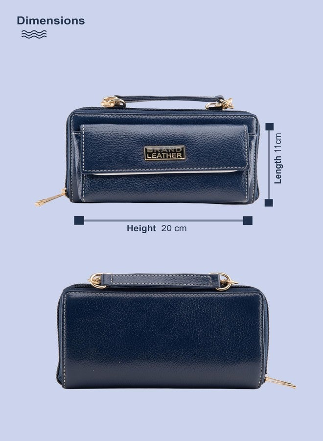 BRAND LEATHER Genuine Leather Clutch Handbags for Women trendy Latest Ladies Purse Wallet for Party Wedding handheld bags for women small size (BLUE) - Image 2