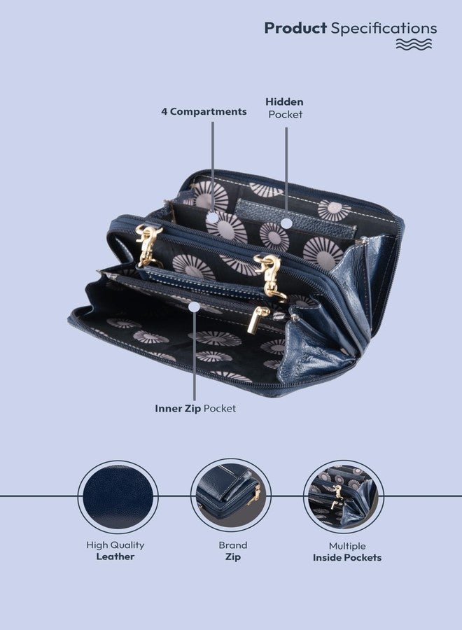 BRAND LEATHER Genuine Leather Clutch Handbags for Women trendy Latest Ladies Purse Wallet for Party Wedding handheld bags for women small size (BLUE) - Image 5