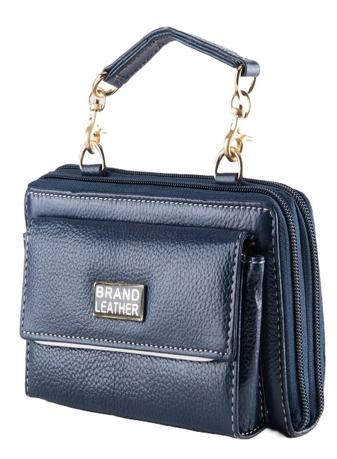 BRAND LEATHER Genuine Leather Clutch Handbags for Women trendy Latest Ladies Purse Wallet for Party Wedding handheld bags for women small size (BLUE) - Image 1
