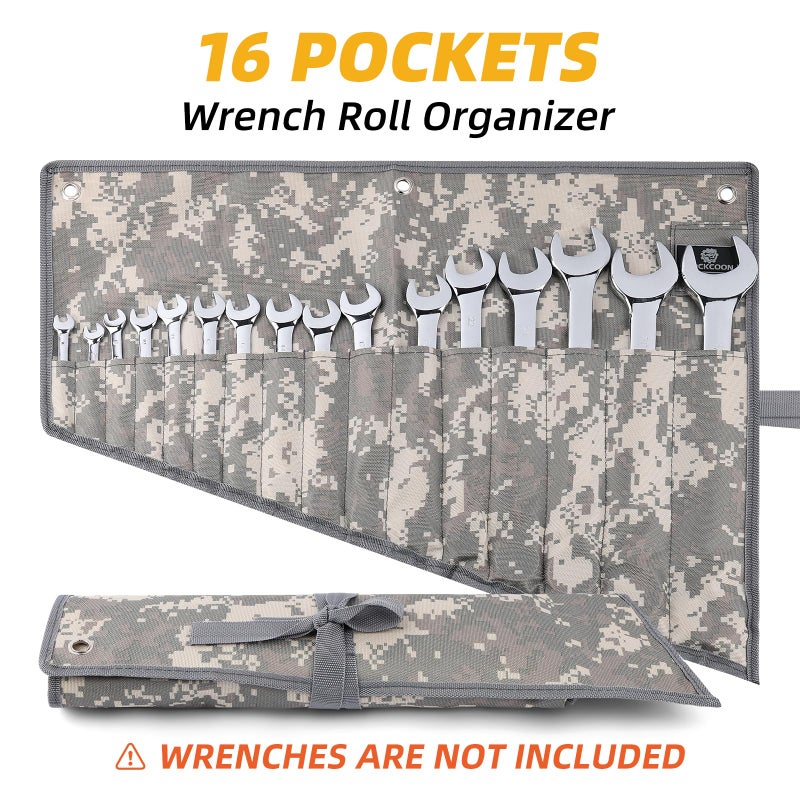Rockcoon 16 Pocket Wrench Roll Organizer  Rolled Tool Pouch Bag With Water Proof Oxford Cloth  Light Camouflage - Image 2