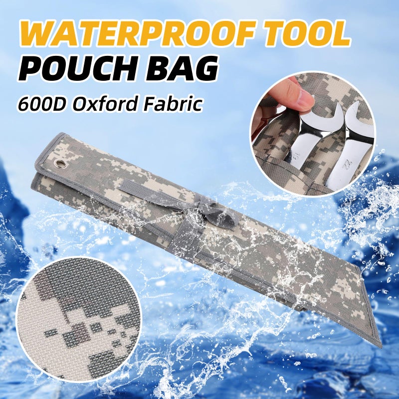 Rockcoon 16 Pocket Wrench Roll Organizer  Rolled Tool Pouch Bag With Water Proof Oxford Cloth  Light Camouflage - Image 3