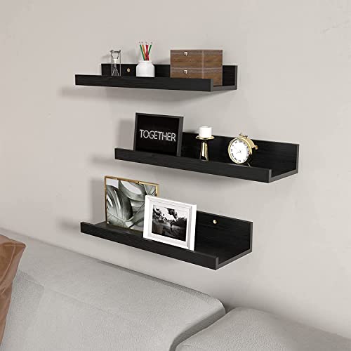 UHUD CRAFTS Floating Engineered Wood Wall Shelf, Wall Mounted Storage Shelf for Home Decoration Items Set of 3 for Living Room, Office, Bedroom, Bathroom for Showcase Decor Items - Black - Image 2
