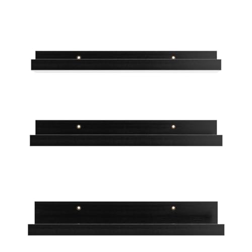 UHUD CRAFTS Floating Engineered Wood Wall Shelf, Wall Mounted Storage Shelf for Home Decoration Items Set of 3 for Living Room, Office, Bedroom, Bathroom for Showcase Decor Items - Black - Image 4