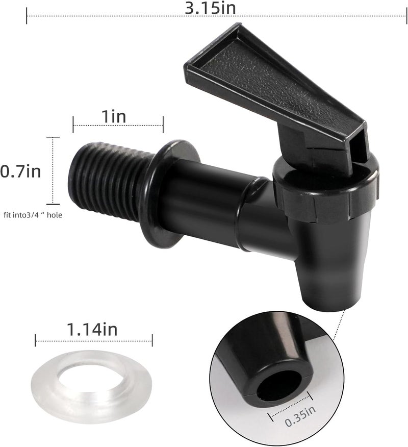 Fnysmkv 4 PCS Replacement Cooler Faucet Spigot, Leakproof Plastic Tap Set for Beverage Dispensers, Water Coolers & Jug, Black Multi-Use Water Spigot - Image 2