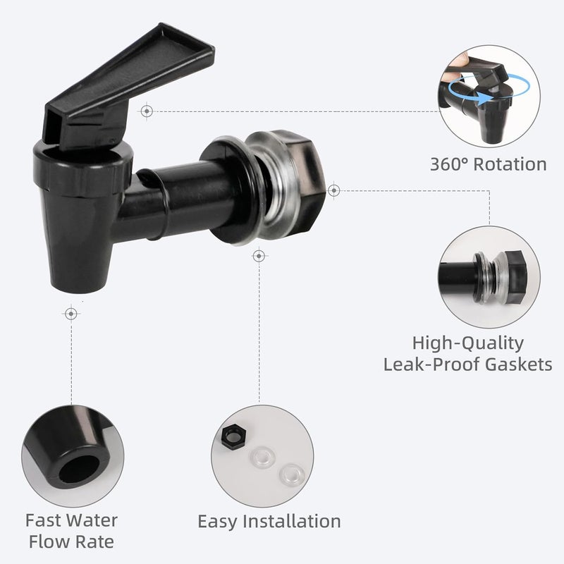 Fnysmkv 4 PCS Replacement Cooler Faucet Spigot, Leakproof Plastic Tap Set for Beverage Dispensers, Water Coolers & Jug, Black Multi-Use Water Spigot - Image 4