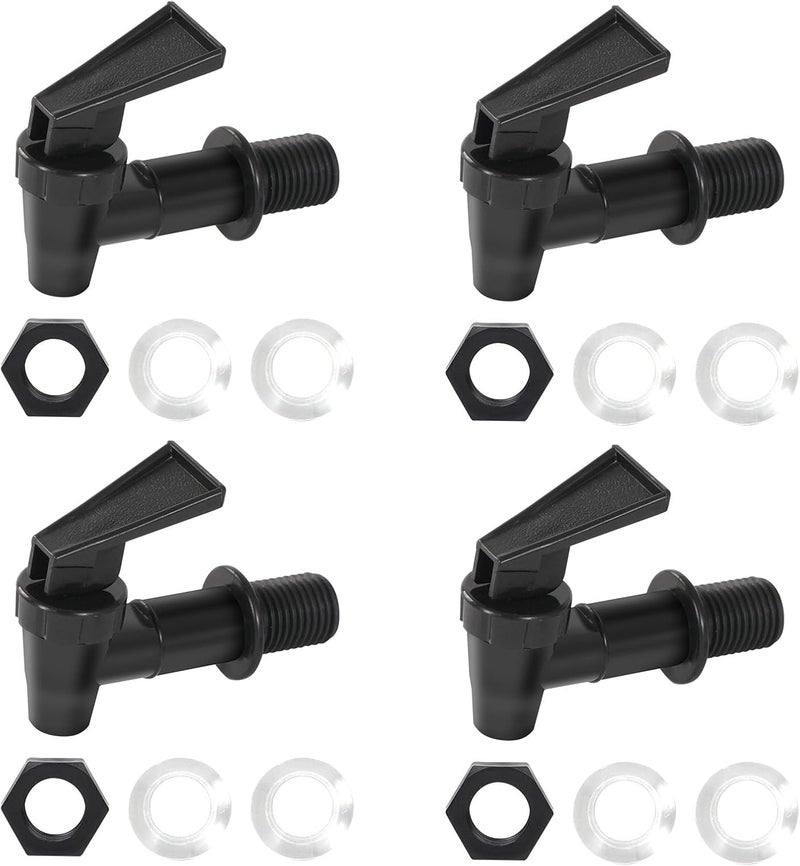 Fnysmkv 4 PCS Replacement Cooler Faucet Spigot, Leakproof Plastic Tap Set for Beverage Dispensers, Water Coolers & Jug, Black Multi-Use Water Spigot - Image 1