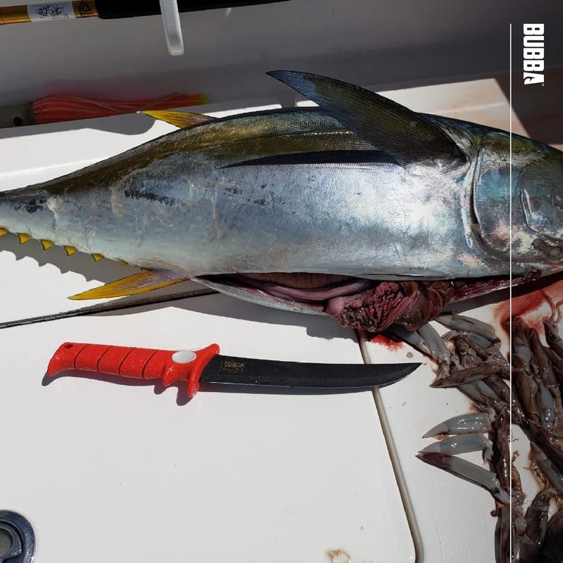 Bubba 9 Inch Stiff Fillet Knife with Non-Slip Grip Handle, Full Tang Beveled Sushi Style Stainless Steel Non-Stick Thick Blade, Lanyard Hole and Synthetic Sheath for Fishing, Hunting and Cooking - Image 2