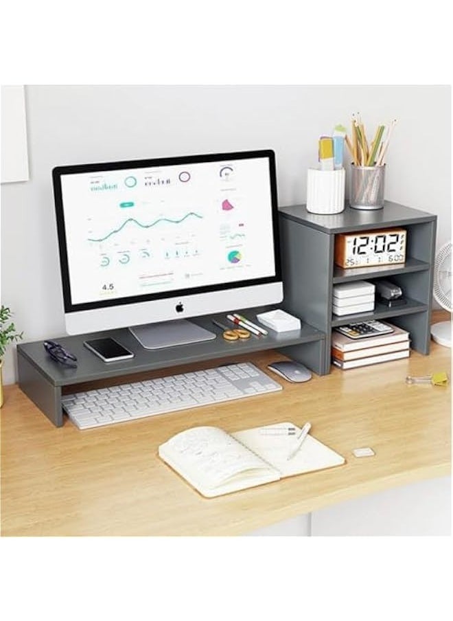 TRASSLE Monitor Stand Screen Stand with Extra 4 Layer Storage Shelf, 2-Tier Monitor Riser Stand Shelf Computer Monitors Riser Monitor Riser Shelf for Computer Laptop Desk Organizer  - Image 1