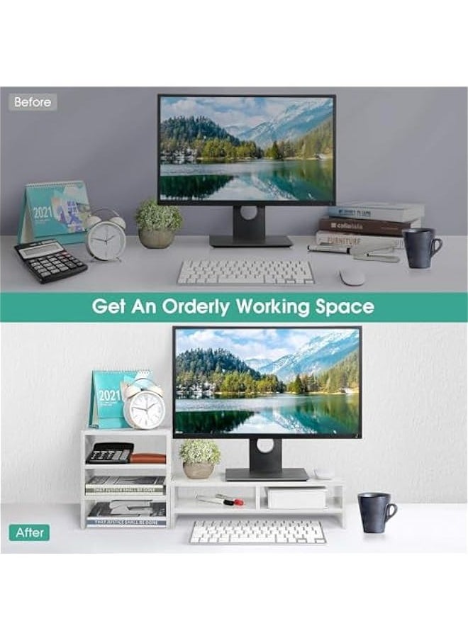 TRASSLE Monitor Stand Screen Stand with Extra 4 Layer Storage Shelf, 2-Tier Monitor Riser Stand Shelf Computer Monitors Riser Monitor Riser Shelf for Computer Laptop Desk Organizer  - Image 2