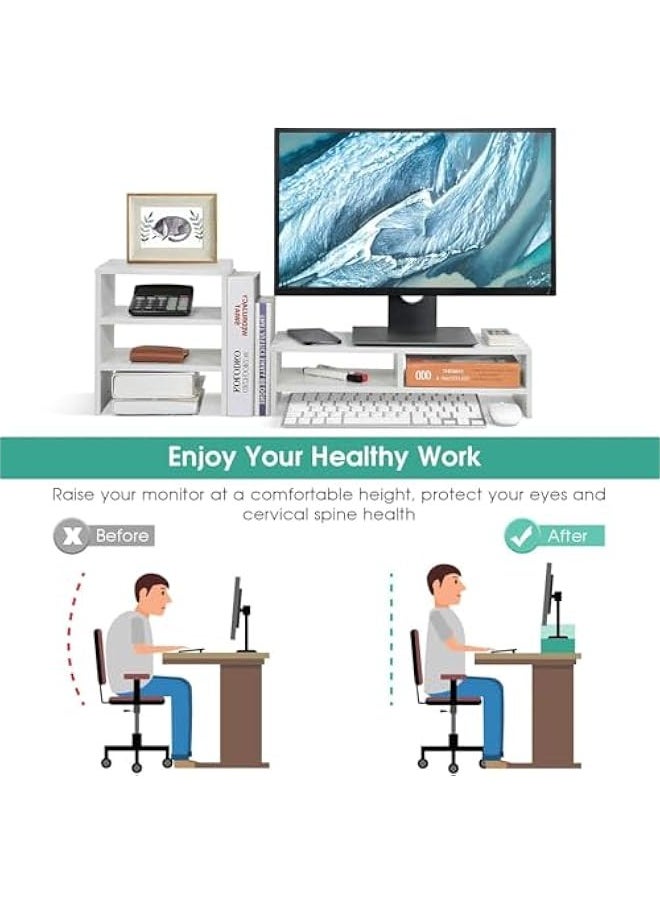 TRASSLE Monitor Stand Screen Stand with Extra 4 Layer Storage Shelf, 2-Tier Monitor Riser Stand Shelf Computer Monitors Riser Monitor Riser Shelf for Computer Laptop Desk Organizer  - Image 3