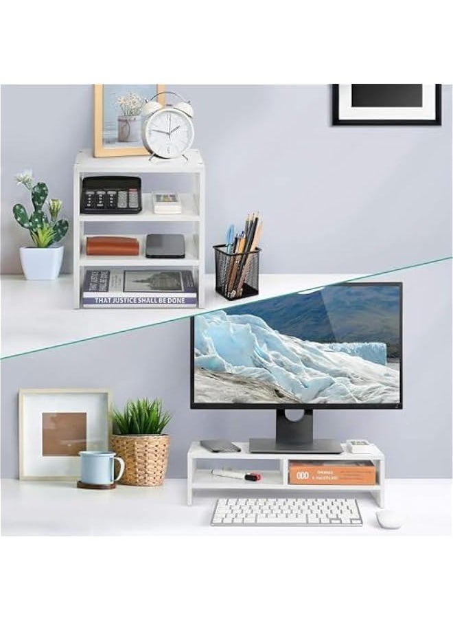 TRASSLE Monitor Stand Screen Stand with Extra 4 Layer Storage Shelf, 2-Tier Monitor Riser Stand Shelf Computer Monitors Riser Monitor Riser Shelf for Computer Laptop Desk Organizer  - Image 4