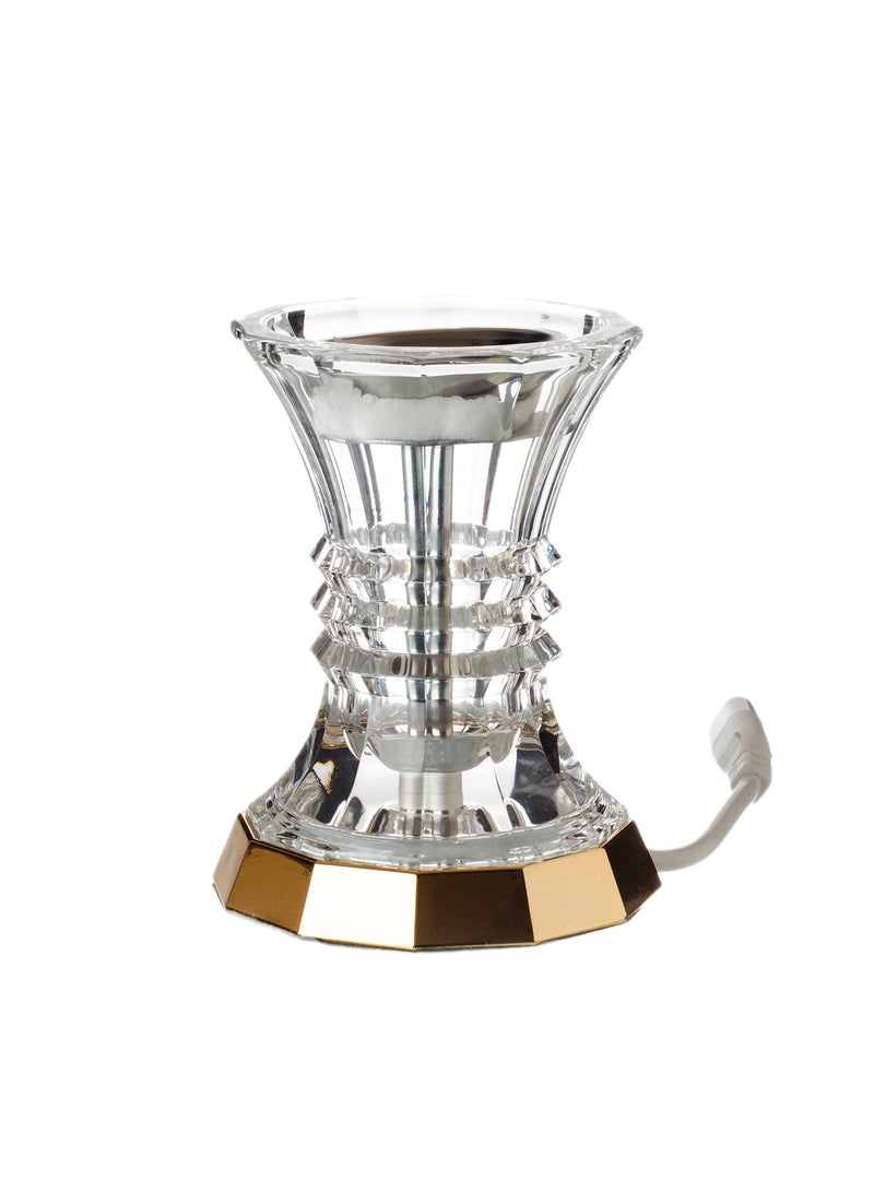 Dania Short glass electric incense burner with a gold base, made in Japan