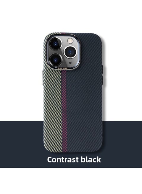 Suitable For Apple 15Promax Phone Case Carbon Fiber Magnetic Absorption Full Coverage IPhone16 Kevlar Texture PC Hard 13-Color:Contrast Color Black [magnetic Suction + Packaging]]-Applicable Model:15