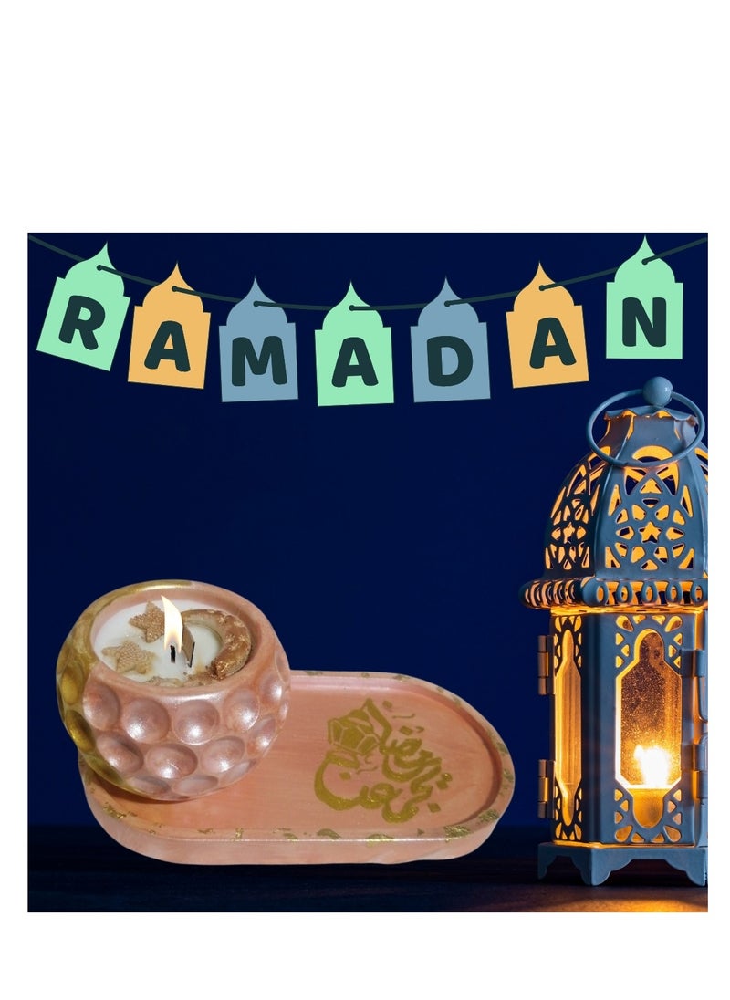 ماركة غير محددة شمعه 75 جرام بعطر العود في وعاء صناعه وتصميم يدوي مزين بالاكريليك والشمع صحي - رمضان يجمعنا  - Image 2