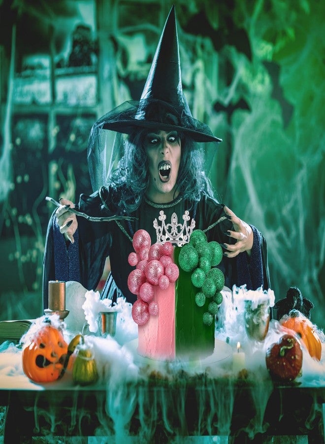 سوريو مجموعة لوازم حفلات ساحرة من Sureio مكونة من 31 قطعة، تاج فضي لامع لتزيين الكعك، بالونات لامعة باللونين الوردي والأخضر، كرات تزيين الكعك لحفلات عيد الميلاد والهالوين باللونين الوردي والأخضر - Image 5