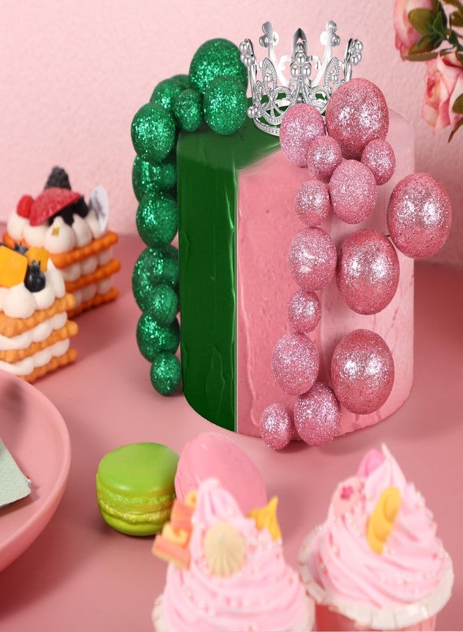 سوريو مجموعة لوازم حفلات ساحرة من Sureio مكونة من 31 قطعة، تاج فضي لامع لتزيين الكعك، بالونات لامعة باللونين الوردي والأخضر، كرات تزيين الكعك لحفلات عيد الميلاد والهالوين باللونين الوردي والأخضر - Image 4