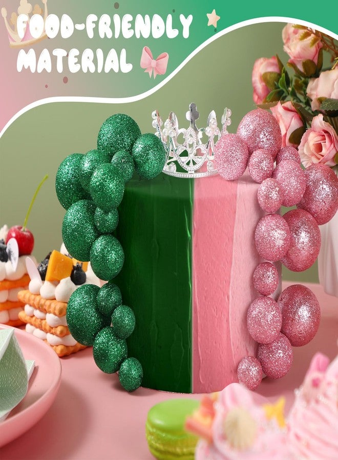 سوريو مجموعة لوازم حفلات ساحرة من Sureio مكونة من 31 قطعة، تاج فضي لامع لتزيين الكعك، بالونات لامعة باللونين الوردي والأخضر، كرات تزيين الكعك لحفلات عيد الميلاد والهالوين باللونين الوردي والأخضر - Image 2