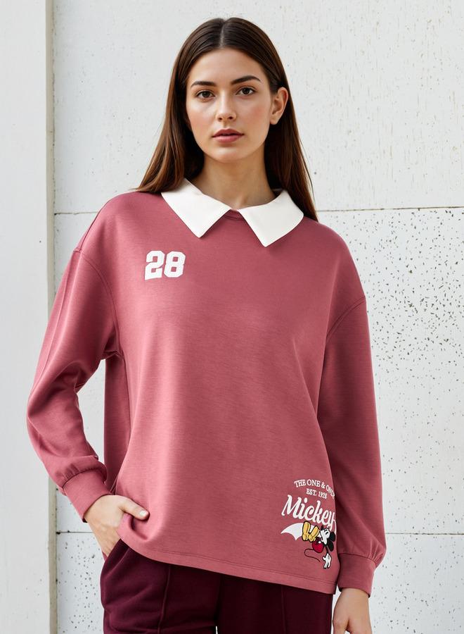 SP Characters Mickey Mouse Print Sweatshirt with Contrast Collar - Image 1