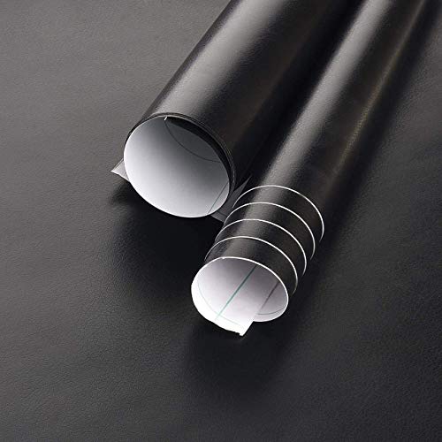 Elton Fine Grain Black Leather Self Adhesive Vinyl Wrap Sheet Furniture Film Interior Vinyl Film Wall Paper(16X60 Inches) - Image 4