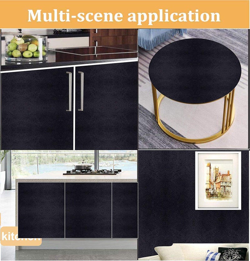 Elton Fine Grain Black Leather Self Adhesive Vinyl Wrap Sheet Furniture Film Interior Vinyl Film Wall Paper(16X60 Inches) - Image 5