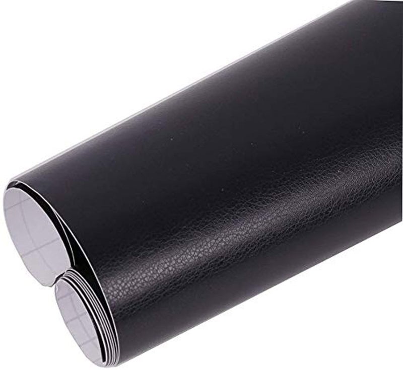 Elton Fine Grain Black Leather Self Adhesive Vinyl Wrap Sheet Furniture Film Interior Vinyl Film Wall Paper(16X60 Inches) - Image 1