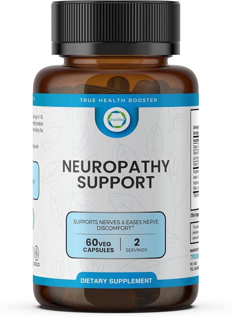 TRUEMED Neuropathy Support Neuro and Nerve Health Supplement with Vitamin D3 B6 B12 AcetylLCarnitine AlphaLipoic Acid and Benfotiamine Supports Feet Nerve Function 60 Vegetable Capsules - Image 1
